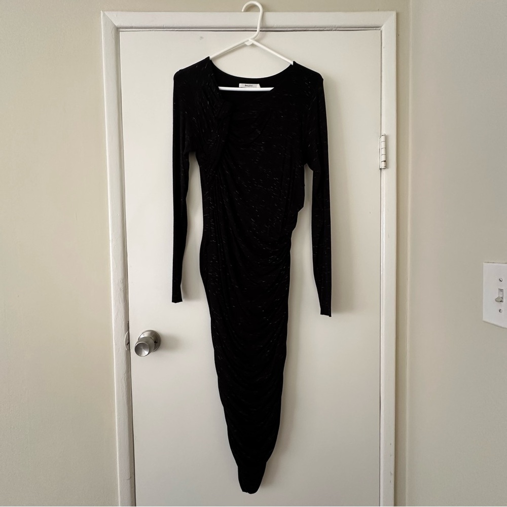 Anthropologie Elegant Black Ruched Long Sleeve Dress
